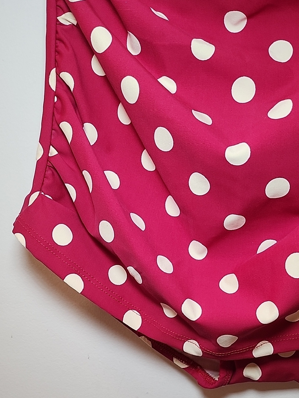 Esther Williams red white polkadot halter one-piece swimsuit ruched fabric Sz 12 - Picture 8 of 16